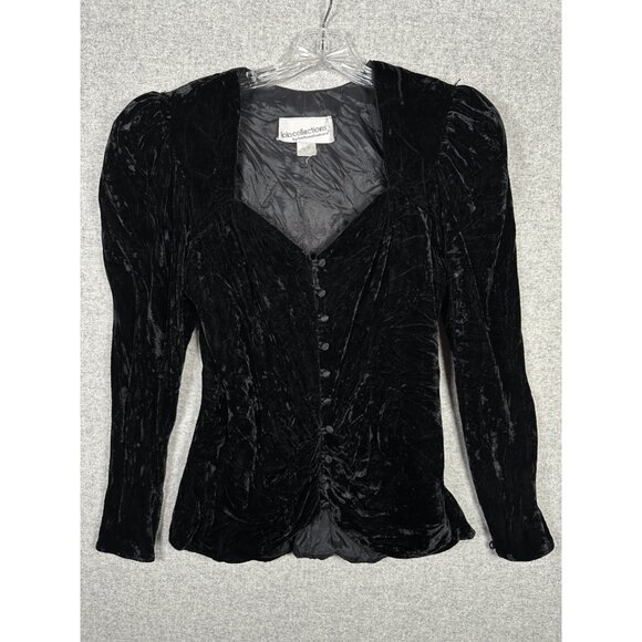 Vintage Size 12 Velvet Top Witchy Whimsygoth Black Long Sleeve Button Sweetheart - Picture 2 of 13